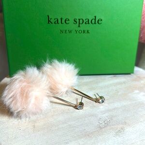 Kate Spade Earrings gold “flying colors” pom pom pouf pink